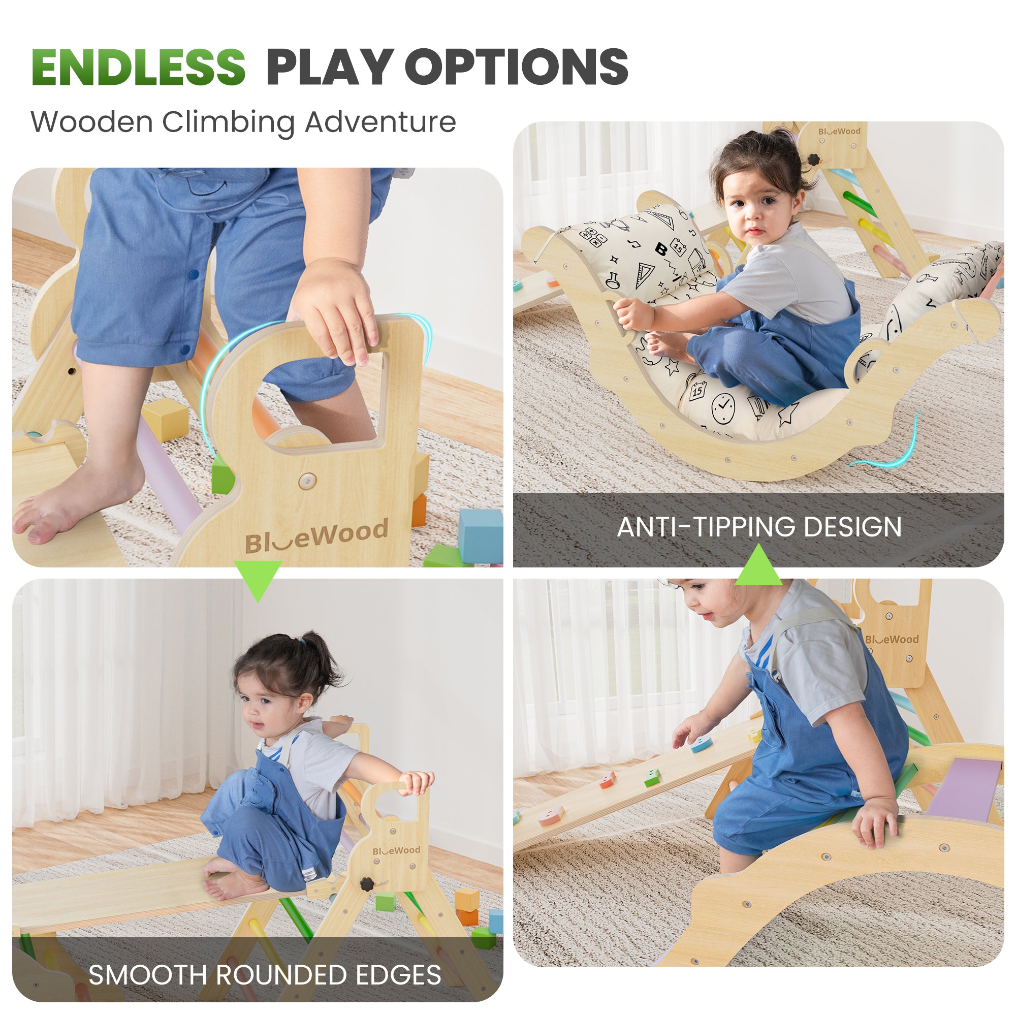 Totsicle- Juego triangular Pikler BlueWood® con cojín *Arcoíris